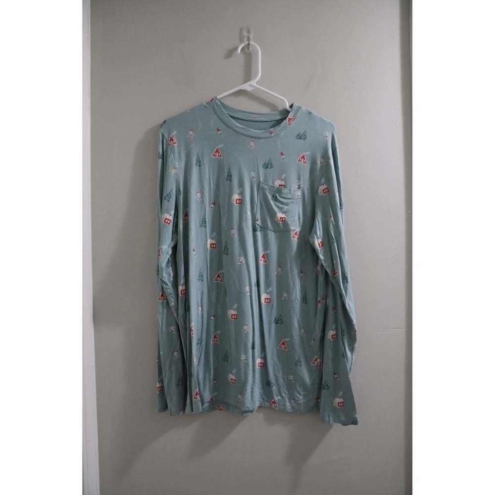 Kyte Baby Long Sleeve‎ Pajama Top Snow Village Print Light Blue Size S